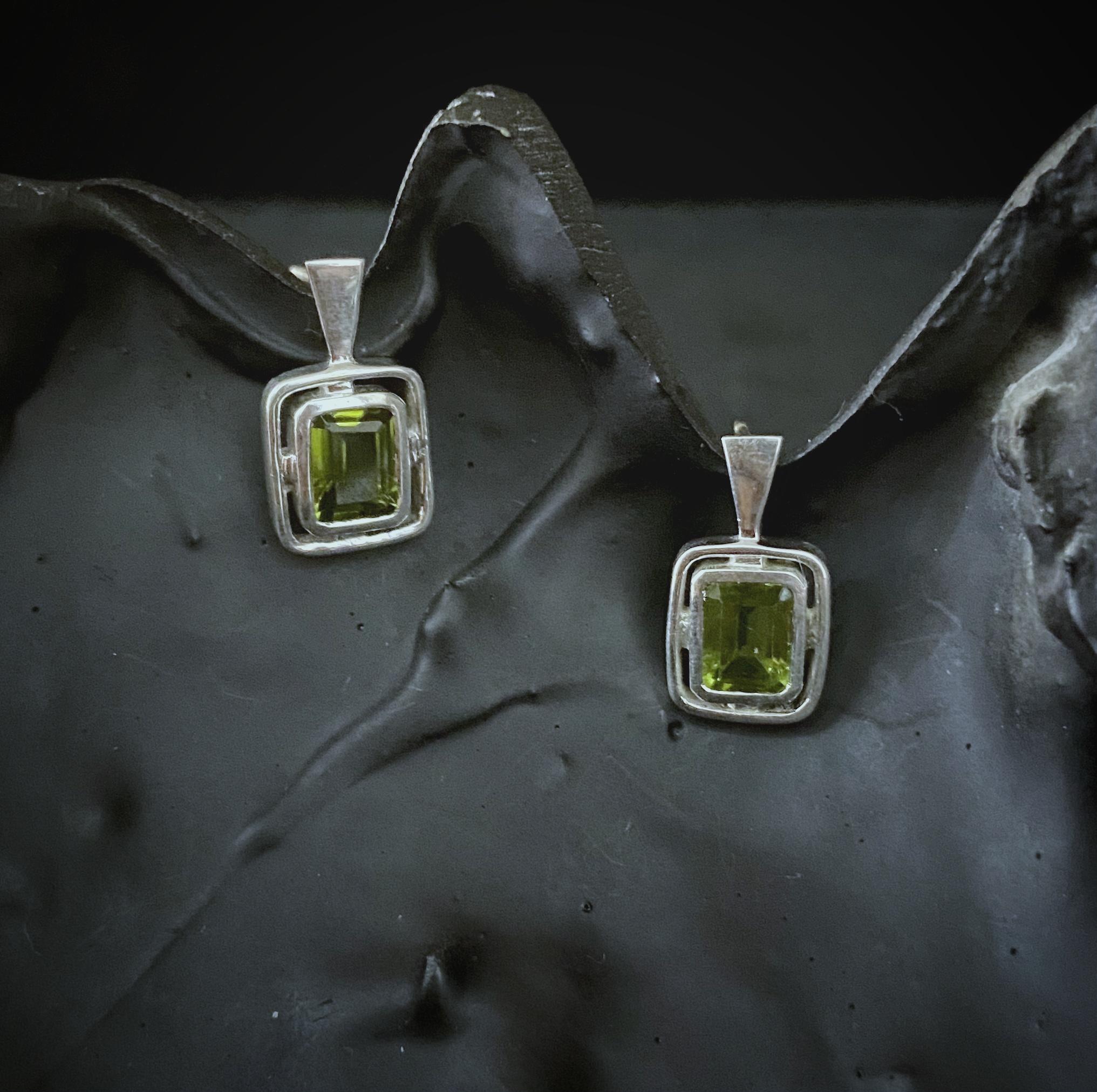 Natural Peridot Sterling Silver Pendant Set